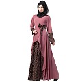 Polka dotted asymmetrical dress abaya- Puce Pink-Wine